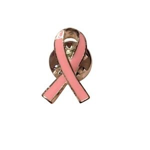 Pink Ribbon Breast Cancer Awareness Enamel Lapel Pin Silver Tone Support Badge
